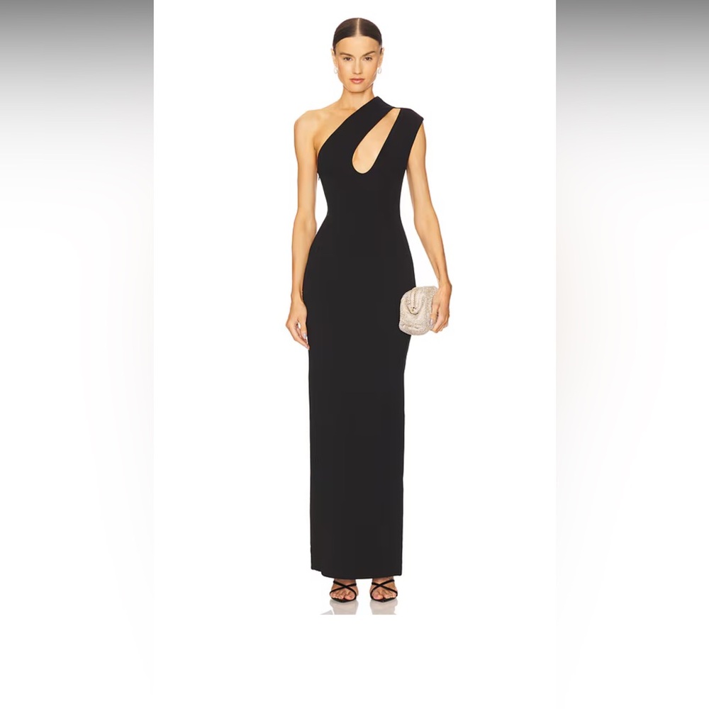 Solace London Black One-Shoulder Gown